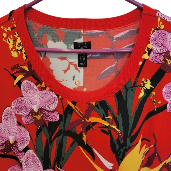 GILL Colourful Red Print Maxi Sheath Dress High Leg Slits Short Sleeves MP Size - Picture 4 of 8